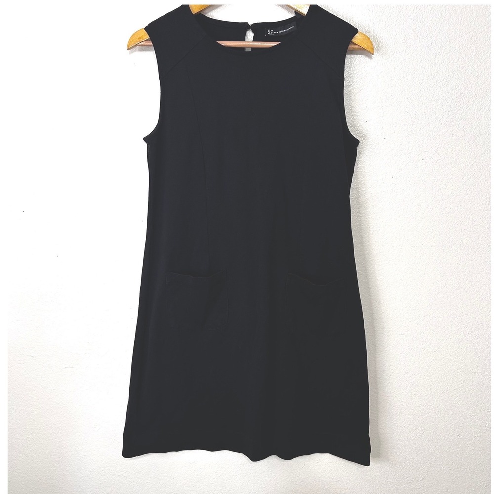 New York & Company Women's M Black Cotton Sleeveless Pocket Shift Dress Classic